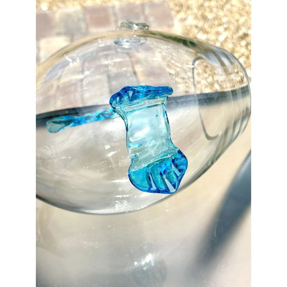 Vintage MCM Blenko Art Glass Fish Shape Sculpture Vase Bowl Clear Aqua Blue 14
